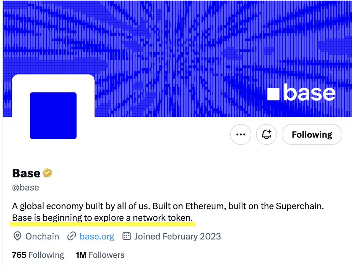 네트워크 토큰 탐색을 발표한 Base의 업데이트된 X 바이오 스크린샷