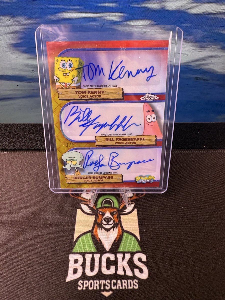 One of the biggest cards ever hit in our store!! SpongeBob triple auto /5! Such a beautiful card and hit! <a href="/Topps/">Topps</a> <a href="/Fanatics/">Fanatics</a> <a href="/CardPurchaser/">Card Purchaser</a> #spongebob #sportscards #cards #topps #toppschrome