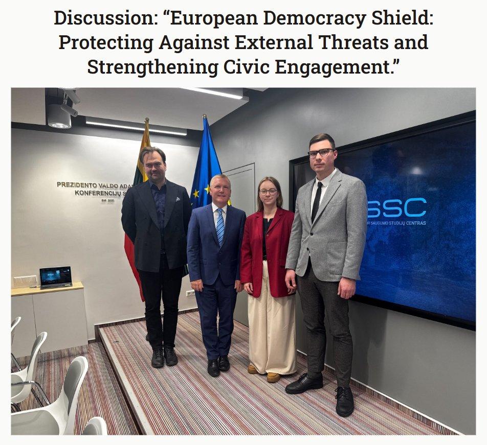 Geopolitics and Security Studies Center (@gssc_lt) on Twitter photo On October 9, 2025, the GSSC hosted a discussion titled “European Democracy Shield: Protecting Against External Threats and Strengthening Civic Engagement.”
The event featured <a href="/EUCssrMcGrath/">Michael McGrath</a>, European Commissioner for Democracy, Justice, Rule of Law and Consumer Protection; On October 9, 2025, the GSSC hosted a discussion titled “European Democracy Shield: Protecting Against External Threats and Strengthening Civic Engagement.”
The event featured <a href="/EUCssrMcGrath/">Michael McGrath</a>, European Commissioner for Democracy, Justice, Rule of Law and Consumer Protection;