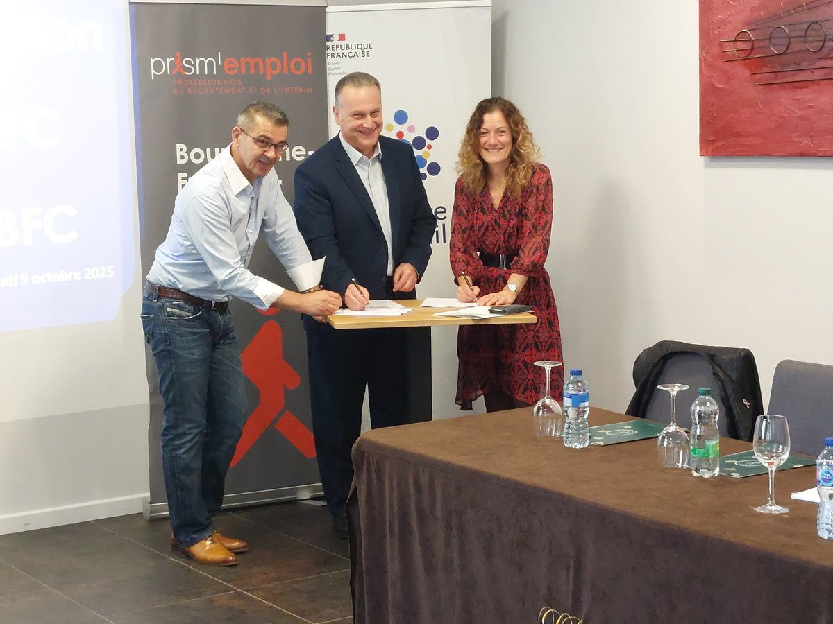 ✍️Signature d'un nouvel accord régional entre <a href="/FTravail_BFC/">France Travail Bourgogne-Franche-Comté</a> et <a href="/Prismemploi/">Prism'emploi</a> BFC qui vise à renforcer les synergies entre nos réseaux pour favoriser le retour à l’emploi et répondre aux besoins en compétences des entreprises du territoire