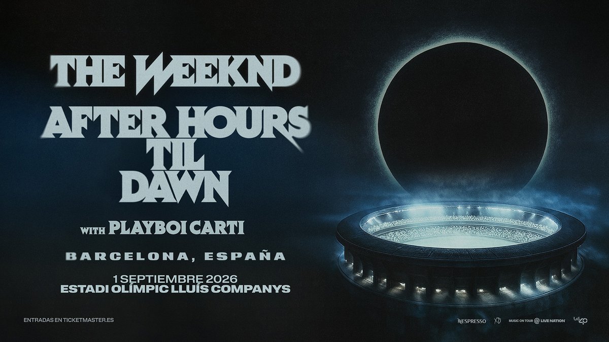 ¡The Weekndn incluye Barcelona antes del cierre de su gira mundial!

🔥¡Playboi Carti, artista invitado!

📍 1/09/26 - Estadi Olímpic Lluís Companys

🎫 Entradas a la venta 17/10 a las 12:00 en ticketmaster.es