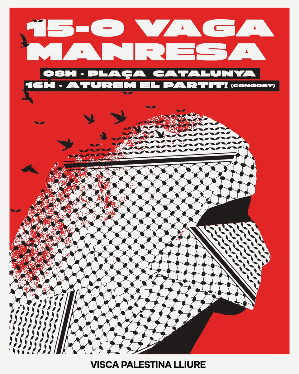Aquest dimecres 15 d'octubre totes a la vaga general!✊

Condemnem el genocidi i aturem Manresa en solidaritat amb el poble Palestí! 🇵🇸🔥

Contra el genocidi! Aturem-ho tot! 💥❤️‍🔥

#VagaXPalestina
#BoicotIsrael
#BoicotICL