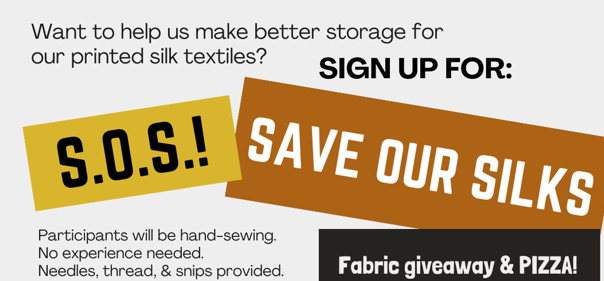 GutmanLibrary's tweet image. SOS! Save Our Silks! Join our friends in the Textile &amp;amp; Costume Collection/Design Center on Thursday, Oct 23, 12:30 - 2pm to help us make storage for our printed silk textiles. RSVP required: jefferson.libcal.com/event/15530338