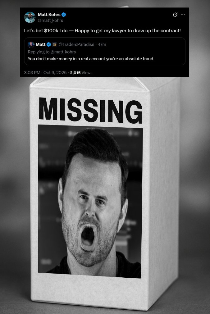 matt_kohrs's tweet image. PSA: Paper trader lost and cannot be found. Please contact local authorities if you have any information on this fraud&apos;s location. 

Thank you for your attention on this matter!