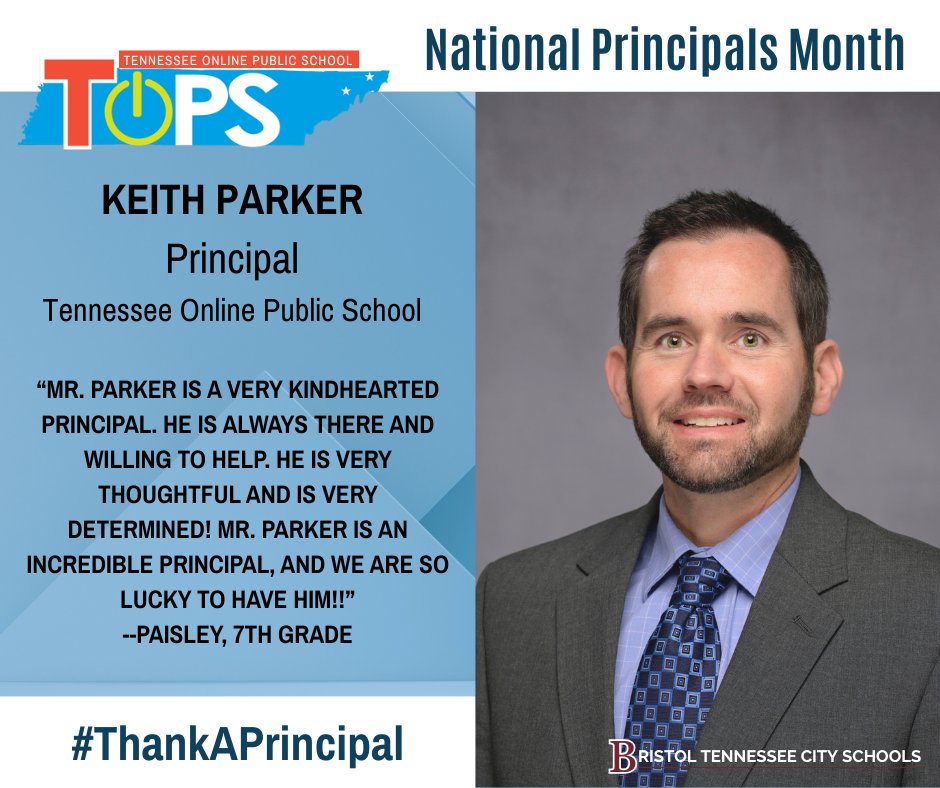 As we kick off National Principals Month, we’re celebrating Keith Parker, principal of Tennessee Online Public School!

Thank you, Mr. Parker, for leading with compassion and commitment to your students and staff. Your kindness and dedication make TOPS a great place to learn!