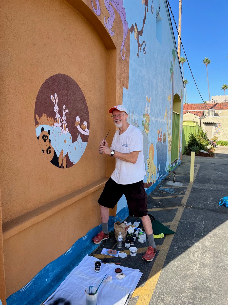 Been fixing/changing a mural I painted many years ago at the preschool of St. Mark's Episcopal church in Glendale. Twice a week, (incorporating my work-outs,) I take a hefty, hilly 25-minute bike ride, then paint for several hours, and ride home again. 
Nice way to give back!