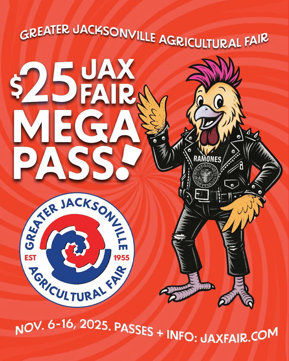 #DUVAL — the 2025 #JAXFAIR is cranking the amps one last time in #DTJAX 📍Nov. 6-16 before we take this show on the road to our brand-new Westside digs🚀Grab those $25 MEGA PASSES before they're GONE faster than a backstage beer! 🎟️JAXFAIR.COM