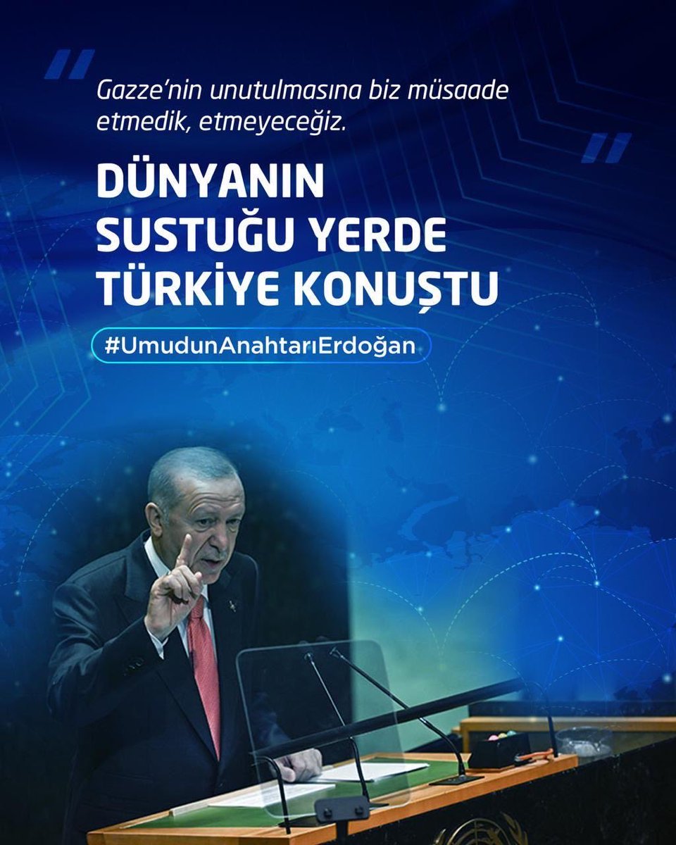Cumhurbaşkanımız Sayın Recep Tayyip Erdoğan, insanlığın sessizliğe gömüldüğü bir çağda, küresel vicdanın sesi olarak Gazze’nin feryadını duymuş; bu feryadı, tüm insanlığa duyurmak için cesaretle ve kararlılıkla mücadele etmiştir. 

Uluslararası platformlarda, ikili ve çok taraflı