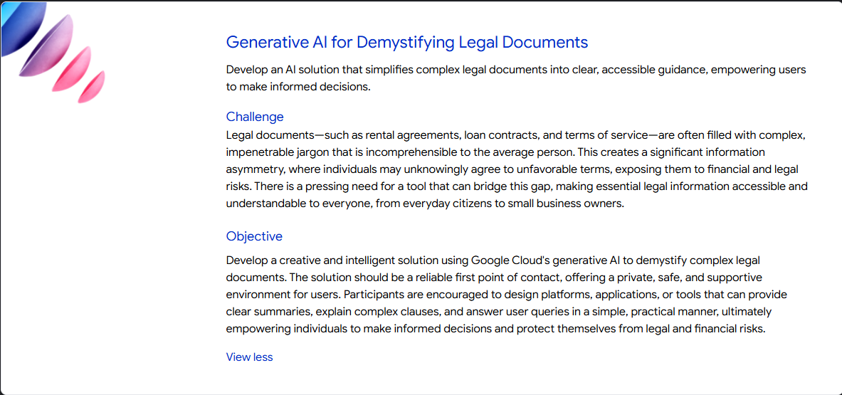 zesty_bear_'s tweet image. 2.Deciding the Problem Statement
Each one had real-world value, and I spent hours thinking which problem I could truly make an impact.
Finally, I decided to go with “Generative AI for Demystifying Legal Documents” a problem that resonated deeply
#GoogleGenAIHackathon #BuildWithAI
