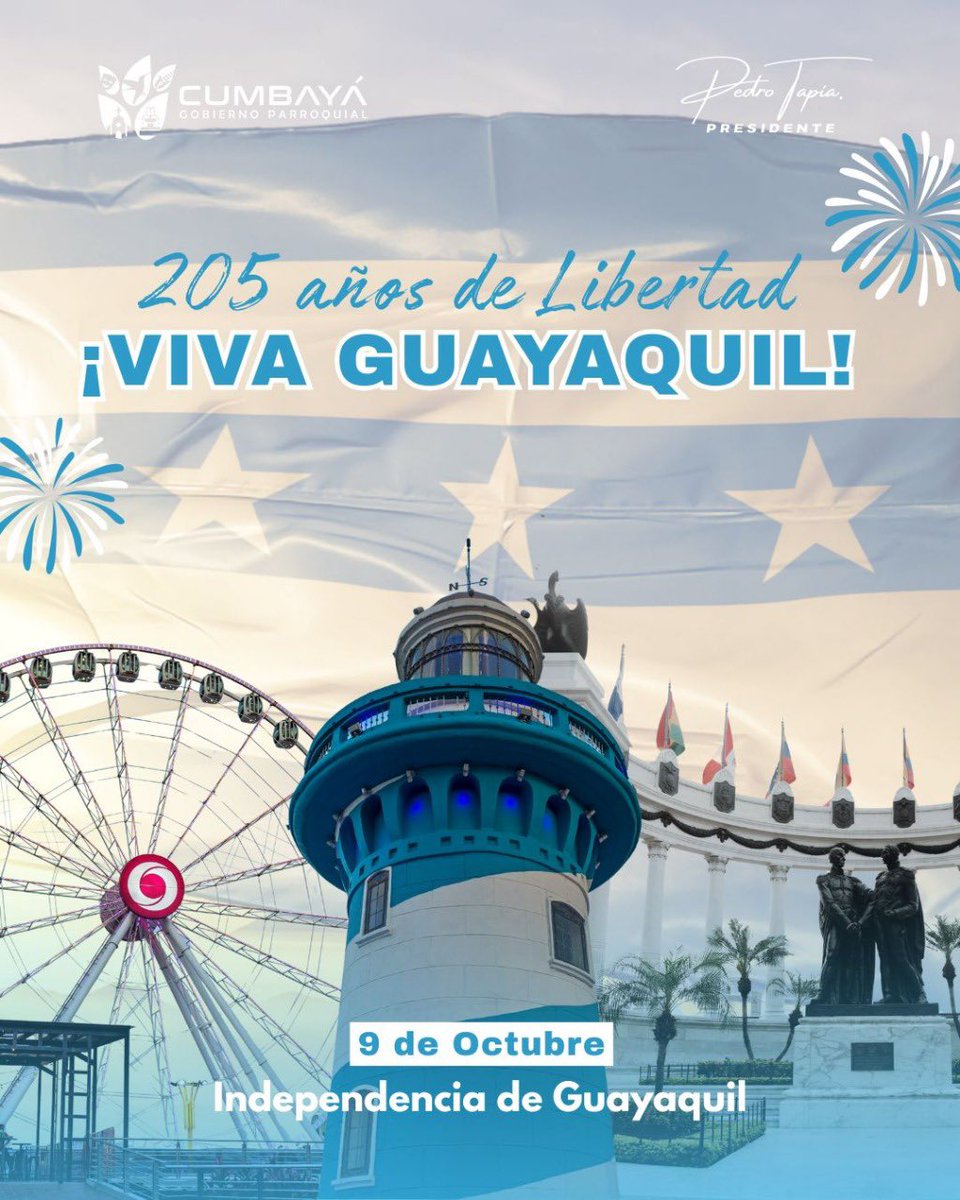 🇪🇨 ¡205 años de libertad, historia y orgullo Nacional!

Hoy, el GAD Parroquial de Cumbayá se une al homenaje por la Independencia de #Guayaquil, cuna de valientes que marcaron el rumbo de nuestra Patria.

#Cumbayá #205AñosDeLibertad #9DeOctubre  #GADCumbayá