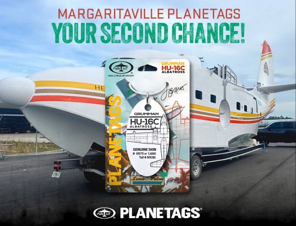 Did you miss the Hemisphere Dancer PlaneTags? We sold out within a few minutes, but Margaritaville has more!

Head over to margaritavillestore.com tomorrow at 9 AM EDT and grab a piece of Jimmy Buffett history. 

#hemispheredancer #jimmybuffett #grummanhu16albatross #planetags