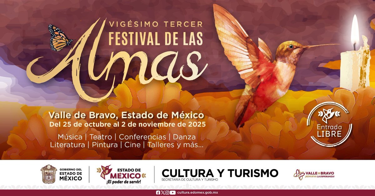ModernoEdomex's tweet image. Festival de las Almas 2025
Visita  #ValleDeBravo, #PuebloMágico, e incorpórate al  #FestivalDeLasAlmas2025, a partir del 25 de octubre al 2 de noviembre, donde la cultura y la tradición se unen para recordar nuestras raíces. @CulturaEdomex,
#UnDestinoHechoAMano, #ElPoderDeServir.