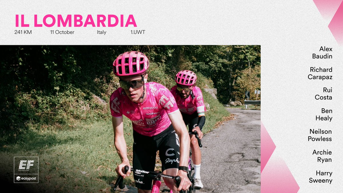 It's the final Monument of the season, Il Lombardia 🥳 Italy in Autumn is a perfect backdrop to a long, hard day on the bike and our squad can't wait to race.

Hear more from Neilson, Richie, and Ben: explore.efprocycling.com/2025IlLombardi…