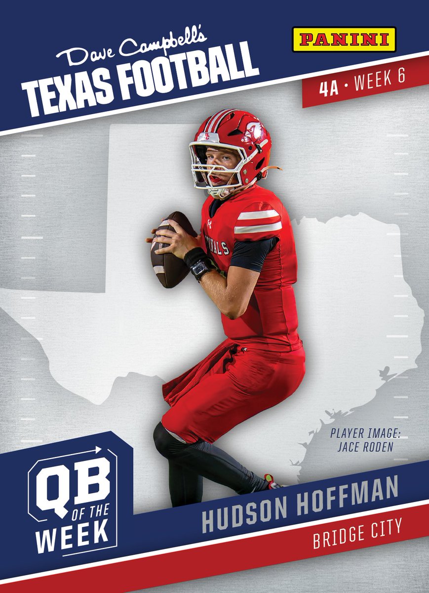 Introducing our Week 6 #txhsfb 4A Quarterback of the Week presented by <a href="/PaniniAmerica/">Panini America</a>: Hudson Hoffman from the Bridge City Cardinals!

<a href="/HudsonHoff/">Hudson Hoffman</a> | <a href="/BridgeCityCards/">Bridge City Cardinal Athletics</a> | <a href="/BridgeCityHS/">Bridge City HS</a> | #dctf #whodoyoucollect 

📸: Jace Roden