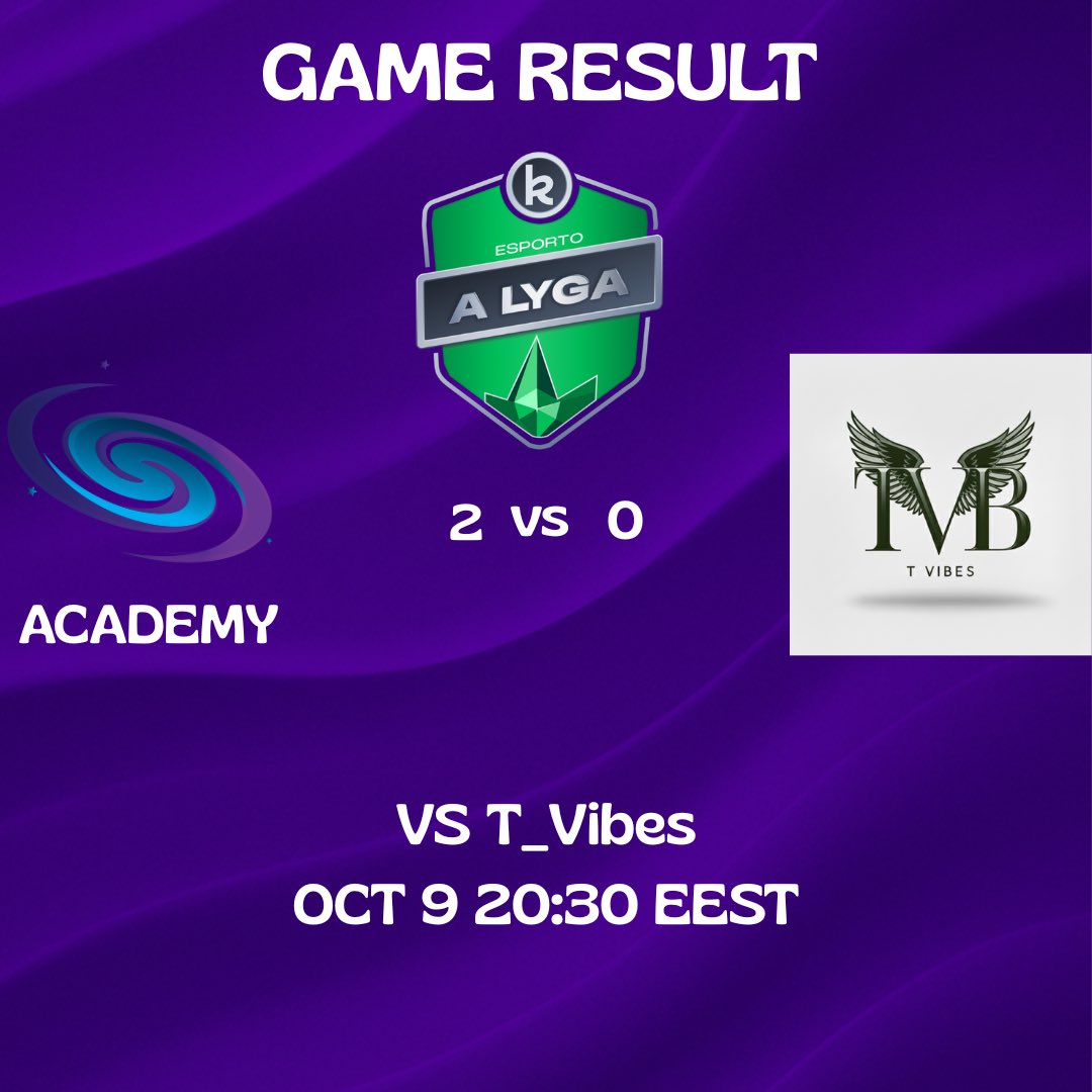 Solid performance from our Academy squad! 💜
We take a clean 2–0 victory against T_Vibes and continue our strong run in Esporto 1 Lyga Season 1!
Great team effort and discipline throughout the series 👏