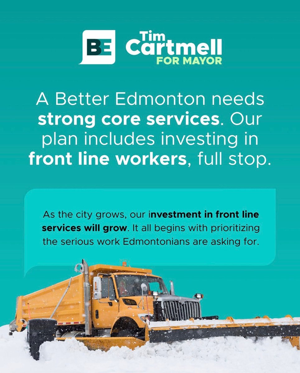 A Better Edmonton starts with the basics; grass cut, snow cleared, roads repaired and garbage collected on time.

That means investing in our front-line workers and ensuring they earn a livable wage for delivering these essential services.