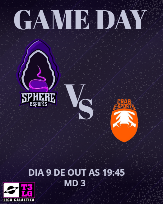 Sphere_Esports's tweet photo. GAME DAY!

HOJE é dia de jogo vamos enfrentar a Crab e-sports na @ligagalactica_  torçam por nós!!!

#gosphere #gosphere #gosphere https://t.co/TOlIGZYnOK