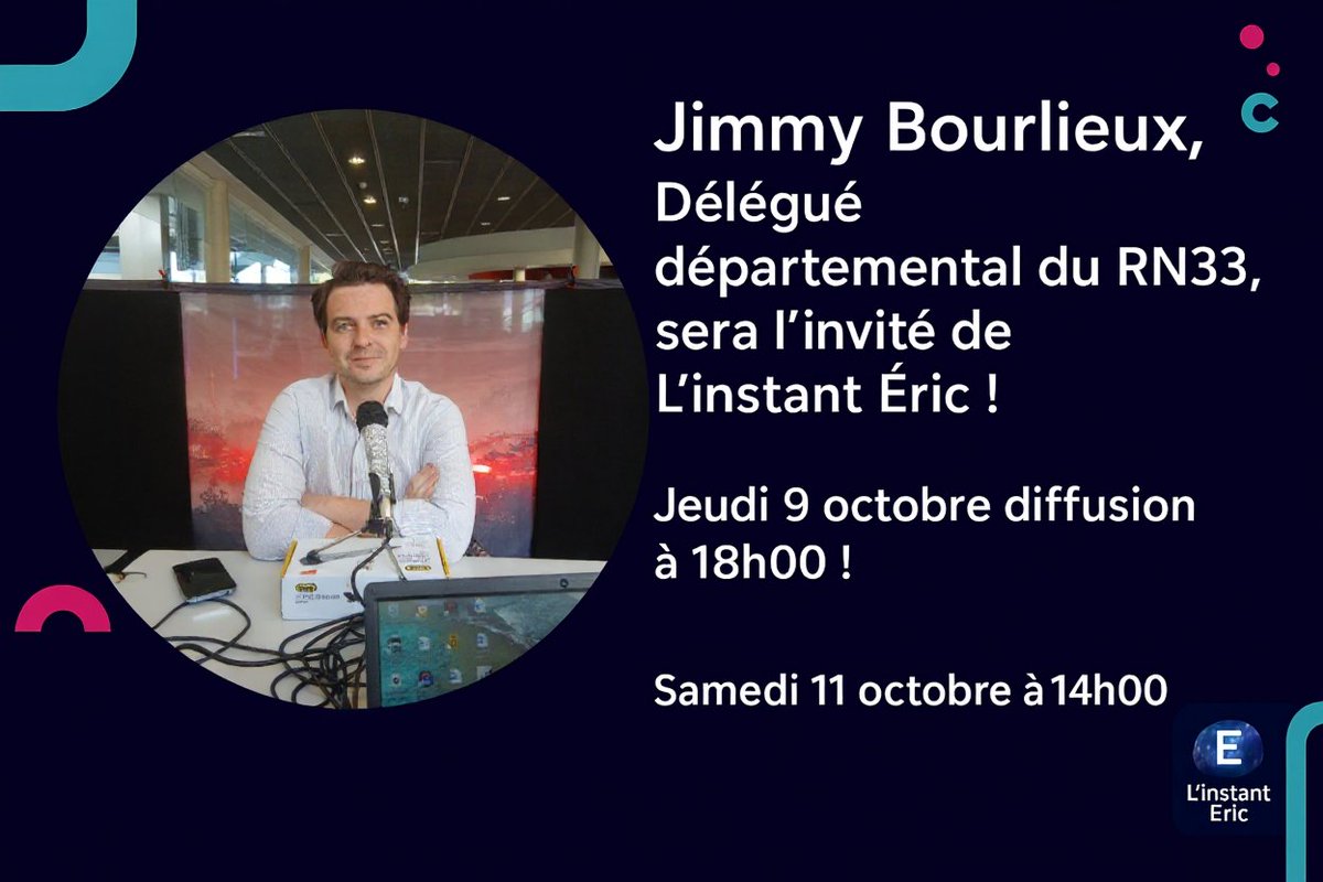 Jimmy Bourlieux,  délégué départemental du <a href="/RN33_officiel/">Rassemblement National de la Gironde Ⓜ️</a> était notre invité au micro de <a href="/EricGhaffar/">Eric Ghaffar</a> pour retrouver l’interview c’est ici : youtu.be/Iooaypg1zuI?si…
<a href="/BourlieuxJimmy/">Jimmy Bourlieux</a> #France #Mérignac