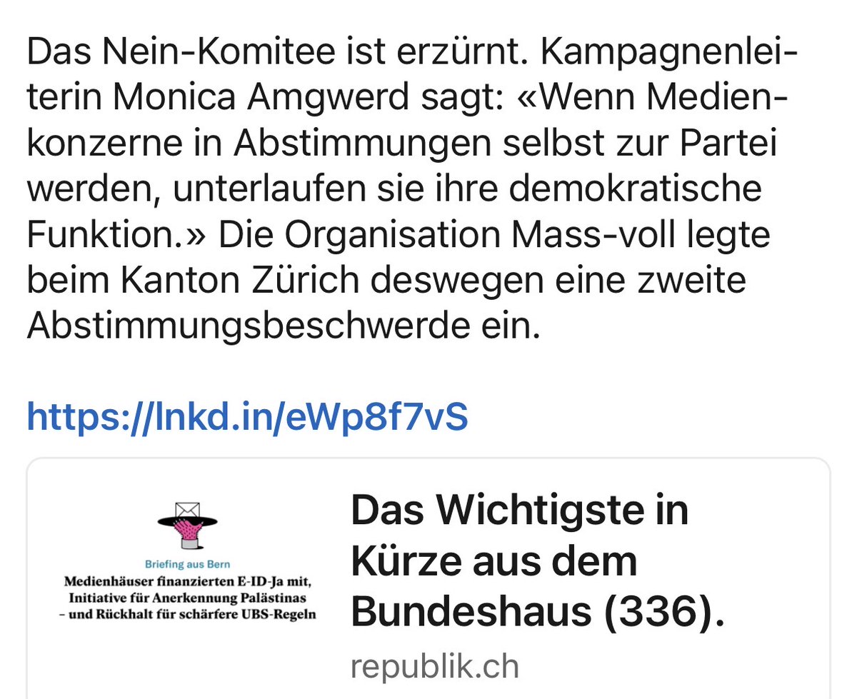 Die #eid Abstimmung artet immer mehr zu seiner "Sauerei" aus. Sie muss wiederholt werden. Mit Geschwurbel oder unsachlichen Argumenten hat das nichts mehr zu tun. Frau Fichter, Republik Magazin ist diesbezgülich über jeden Zweifel erhaben. <a href="/AGForensik/">Verfassungsschutz und Forensik ⛨</a> <a href="/monica_amgwerd/">Monica Amgwerd</a> <a href="/ppsde/">Piratenpartei Schweiz</a>