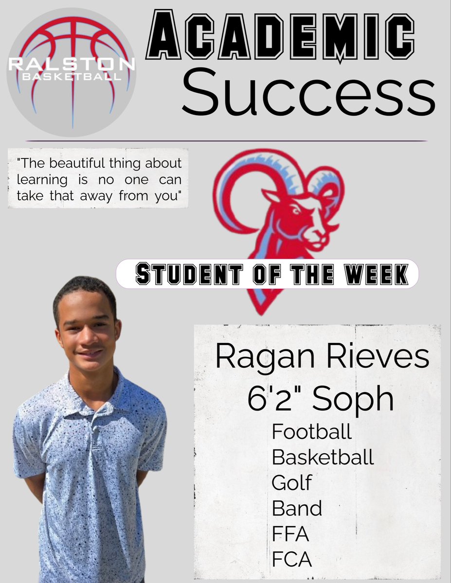 Ralston_Hoops's tweet photo. Another Rams basketballl player makes student of the week - congratulations to sophomore Ragan Rieves … we are off to a good start this Qtr. https://t.co/H8EyDoMPj0