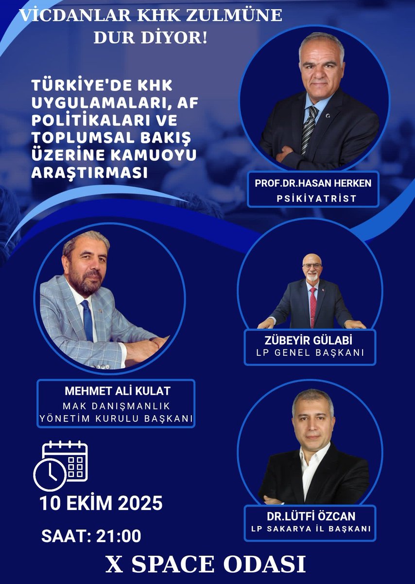 ⚖️ KHK zulmü karşısında susmayacağız!
Hukukun askıya alındığı, insanların yaşamlarının karartıldığı bu düzene itirazımız var.

Bu Cuma akşamı 21.00’de, Liberal Parti olarak gerçeği, adaleti ve vicdanı konuşuyoruz!
📍 X Space Odası

#LiberalParti #KHK #Adalet #HukukDevleti