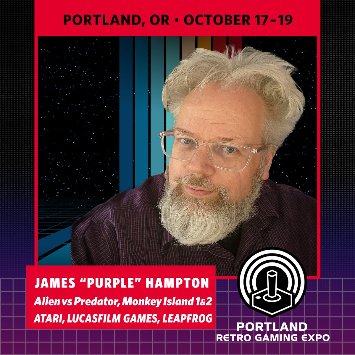 RetroGamingExpo's tweet photo. Producer and Designer James "Purple" Hampton has worked for Atari, Lucasfilm Games and Leapfrog, and is well-known for the Jaguar "killer-app" Atari vs. Predator. He joins PRGE for multiple panels! Tickets at https://t.co/3CEVbSTGxq
#prge #prge2025 #retrogaming #DoTheMath https://t.co/gWIZRx7ahD