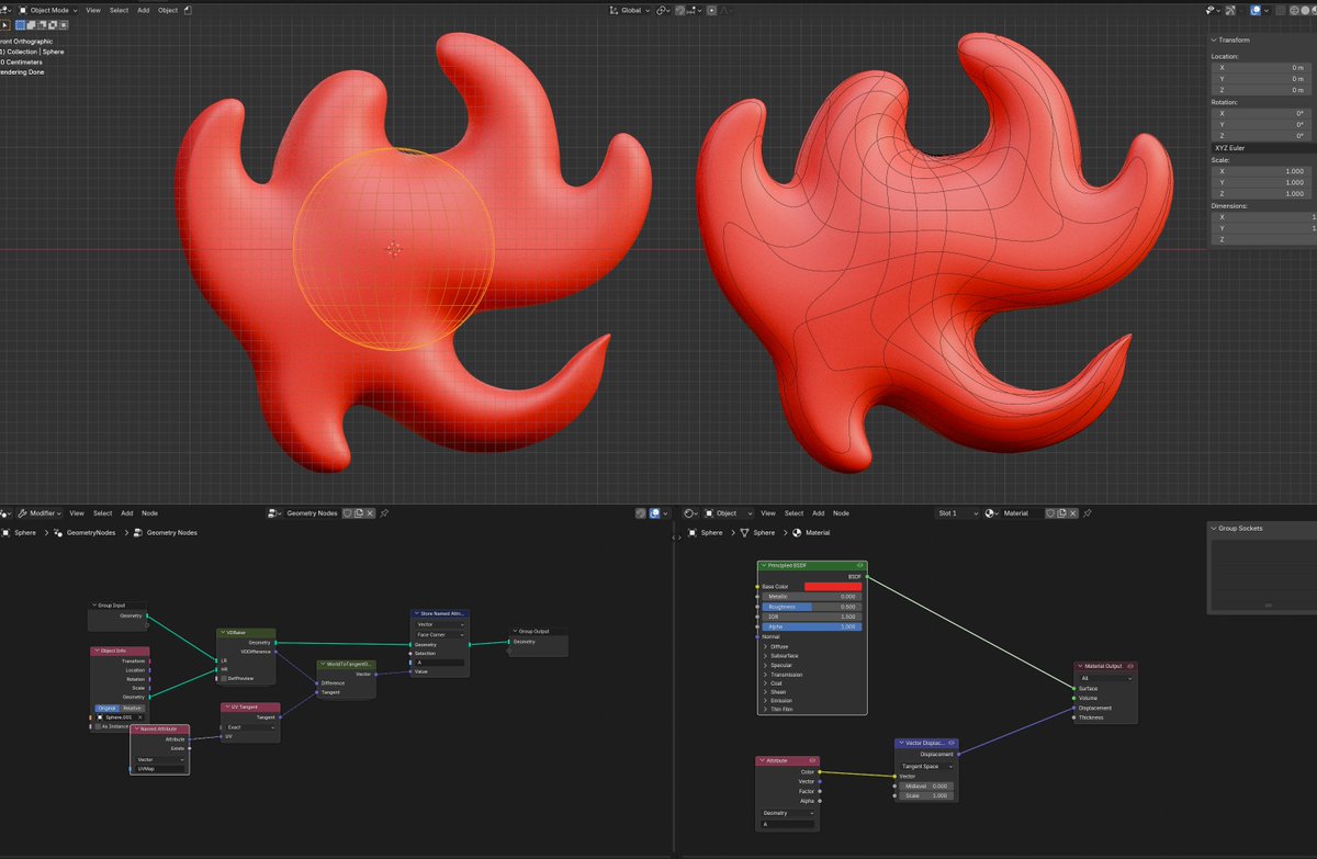 Oscurart's tweet image. Save Vector Displace to be used as Shader!!!
✍️✍️✍️✍️✍️✍️✍️✍️✍️✍️✍️
Mini &quot;tutorial&quot; bellow.
#b3d #blender3d #geometrynodes