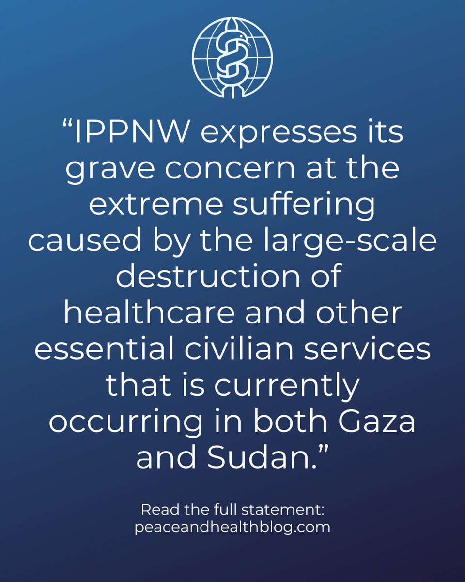 IPPNW's tweet image. IPPNW condemns violence against healthcare professionals in conflict zones and calls for an end to the widespread destruction of health and civilian services in Gaza and Sudan.

Read the statement adopted by the International Council on October 5th: peaceandhealthblog.com/2025/10/07/vio…