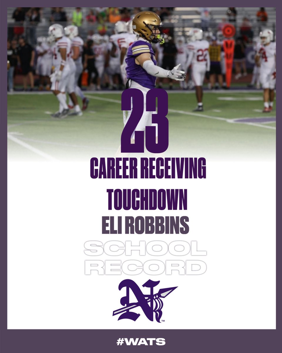 S/O to Senior receiver <a href="/EliRobbins18/">Eli Robbins</a> on setting the career receiving touchdowns record last Friday against Des Moines East! His total of 23 touchdowns passed the previous mark of 22 held by Drew Rosonke.

#WATS