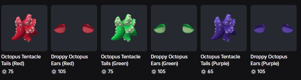 4it3dm1's tweet image. Octopus Set Special Colors!

Purple, Green and Red are now published!
Link : roblox.com/communities/35…
#ROBLOX #RobloxUGC #robloxart #RobloxDev