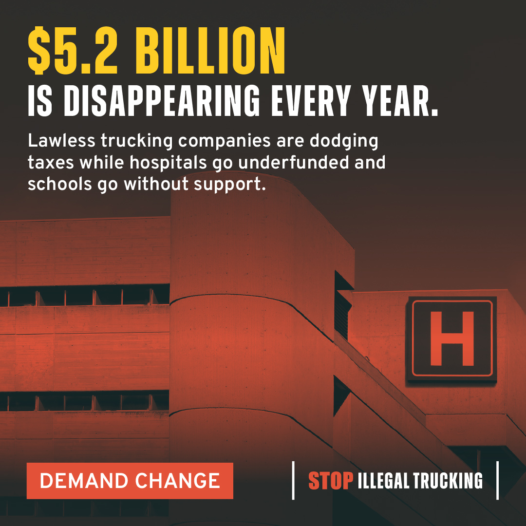 CanTruck's tweet photo. Trucking fraud is draining $5.2 billion a year from Canadians - money meant for hospitals, schools, and essential public services. Demand an end to the lawlessness on our highways which is robbing Canadians of critical support at https://t.co/5zwcrG01uc #endtruckinglawlnessness #stopdriverinc