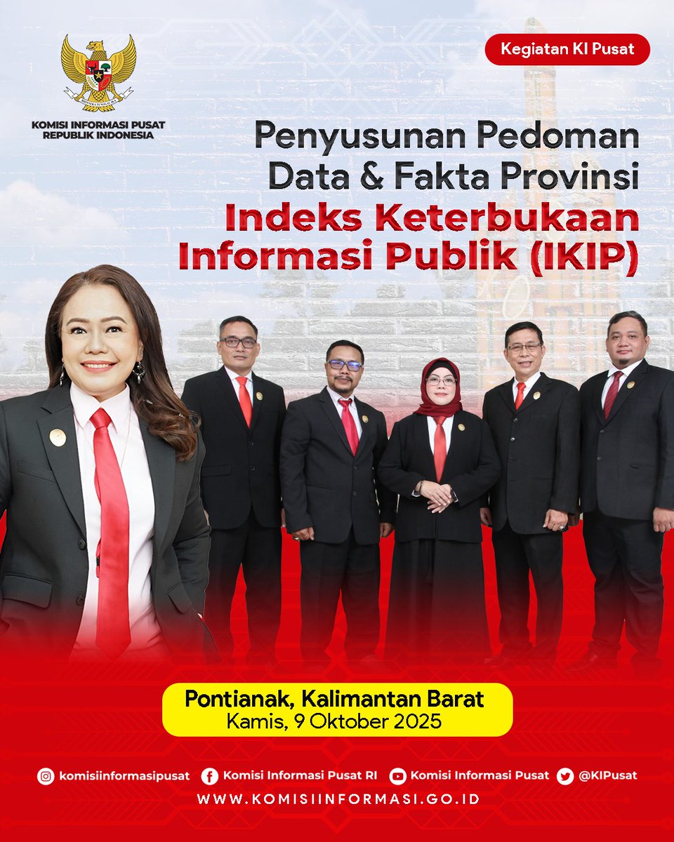 KIPusat's tweet image. Penyusunan Pedoman dan Fakta Provinsi Indeks Keterbukaan Informasi Publik (IKIP)

🗓 Kamis, 9 Oktober 2025
📍Pontianak, Kalimantan Barat

#IKIP2025
#KeterbukaanInformasi
#KIPusat