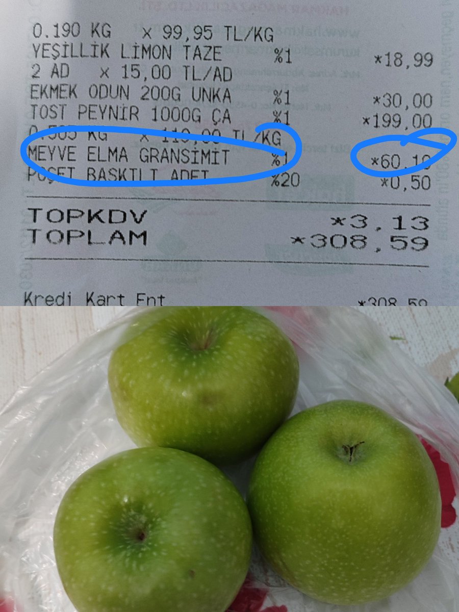 <a href="/ZamHaberAjans/">ZAM Haber</a> Bugün 3 adet elma aldım 60 TL 🤦‍♂️ 125 bin TL emekli maaşı alanı saygıdeğer vekillerimize duyurulur bu arada ucuz bir market buldum normalde kilo 150 ve üzeri