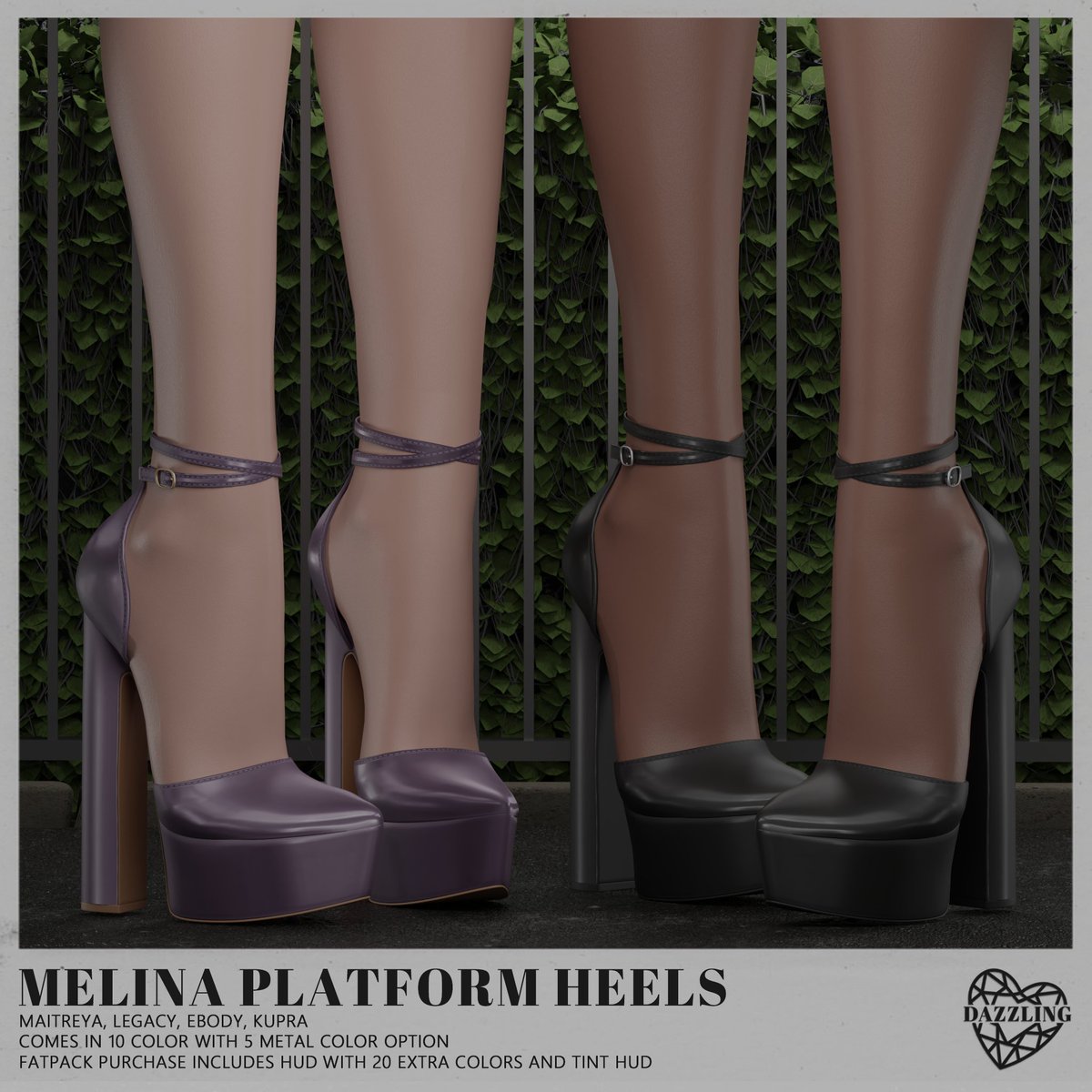 Melina platform heels available for Equal10. Melina platform heels comes in 10 color with 5 metal color option also fatpack purchase includes hud with 20 extra color and a tint hud. Rigged for the Maitreya, Legacy, Ebody, Kupra !
maps.secondlife.com/secondlife/equ…
