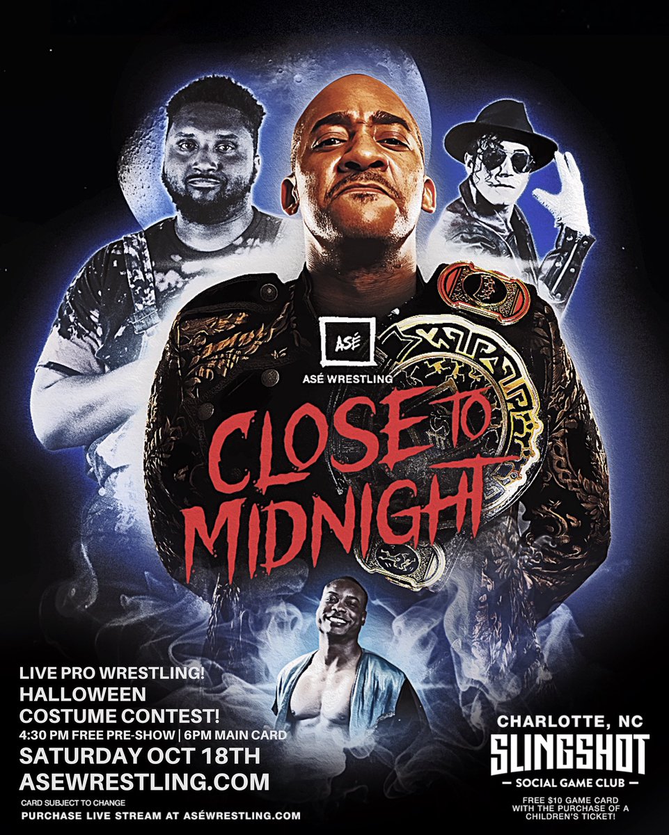 ASEWrestling's tweet image. Do yourself a favor ASÉ Family! Right now, head to our website, ASEWRESTLING.COM , scroll to the bottom of the homepage and subscribe to our E-MAIL LIST! We’re about to send out and EXCLUSIVE DISCOUNT on tickets TODAY to ASÉ’s “CLOSE TO MIDNIGHT”, that only our e-mail…