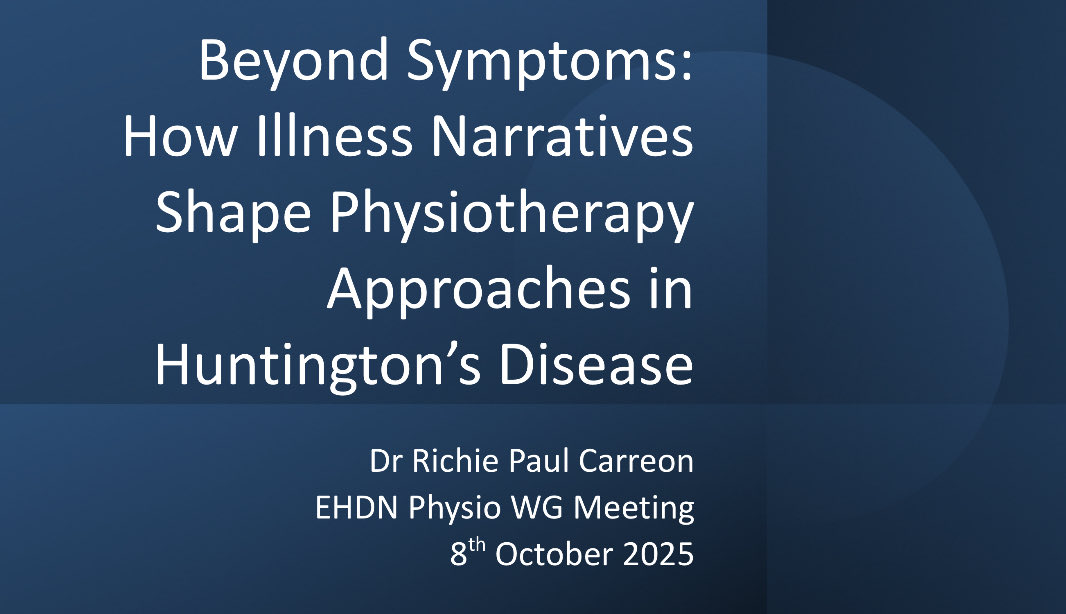 Engaging afternoon with the EHDN Physio Group discussing illness narratives and their potential to inform physiotherapy approaches for individuals with Huntington’s disease. #physiotherapy #illnessnarratives #personcentredcare #huntingtonsdisease