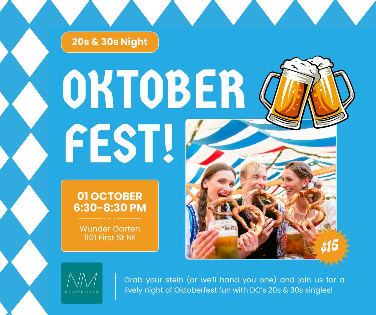 Ladies, this one’s for you! It’s time to swap screens for steins! Join DC’s 20s &amp; 30s singles at Wunder Garten tonight for Oktoberfest. Complete your NeverMissed bio for a bonus drink and meet someone new IRL. RSVP here: eventbrite.com/e/166965170619…

#dcsingles #dcdating #dcevents