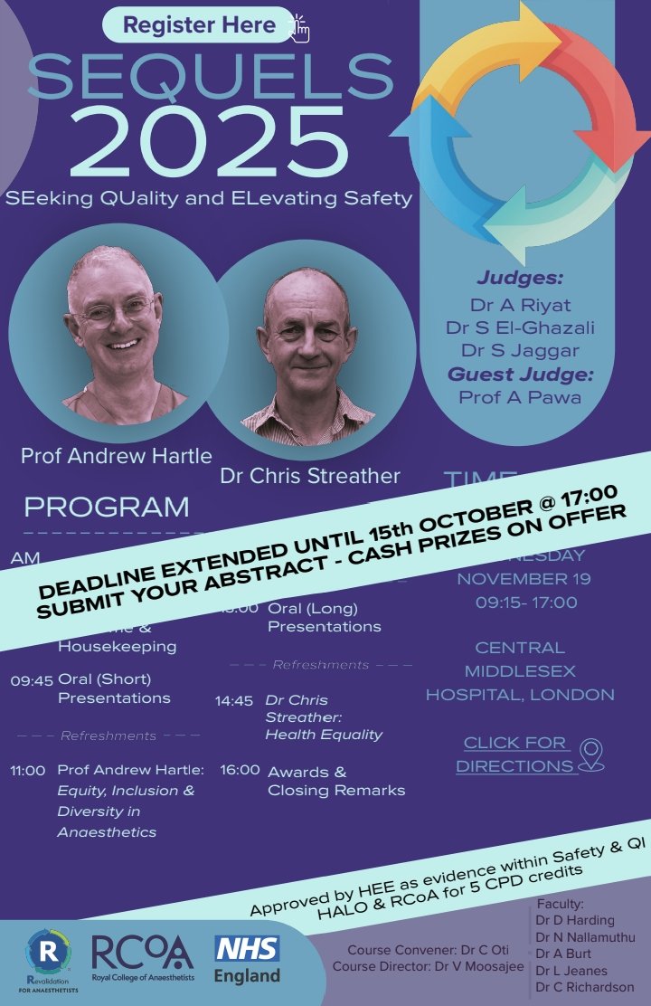 SEQUELS_anaes's tweet image. Thanks to all who submitted such an exciting array of work for SEQUELS 2025 by the deadline!

**BY POPULAR DEMAND WE HAVE EXTENDED THE DEADLINE!**

🕔  NEW FINAL DEADLINE: 15 Oct 2025, 17:00

📩 If you wanted to SUBMIT but missed out — this is your chance:
forms.gle/EGz3z5MFyQut8o…