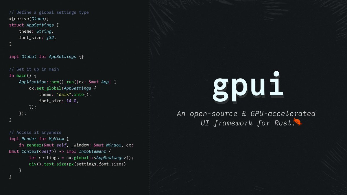 zeddotdev's tweet image. GPUI (v0.2.0), the GPU-accelerated Rust UI framework that powers Zed, is on crates dot io. 👀

crates.io/crates/gpui