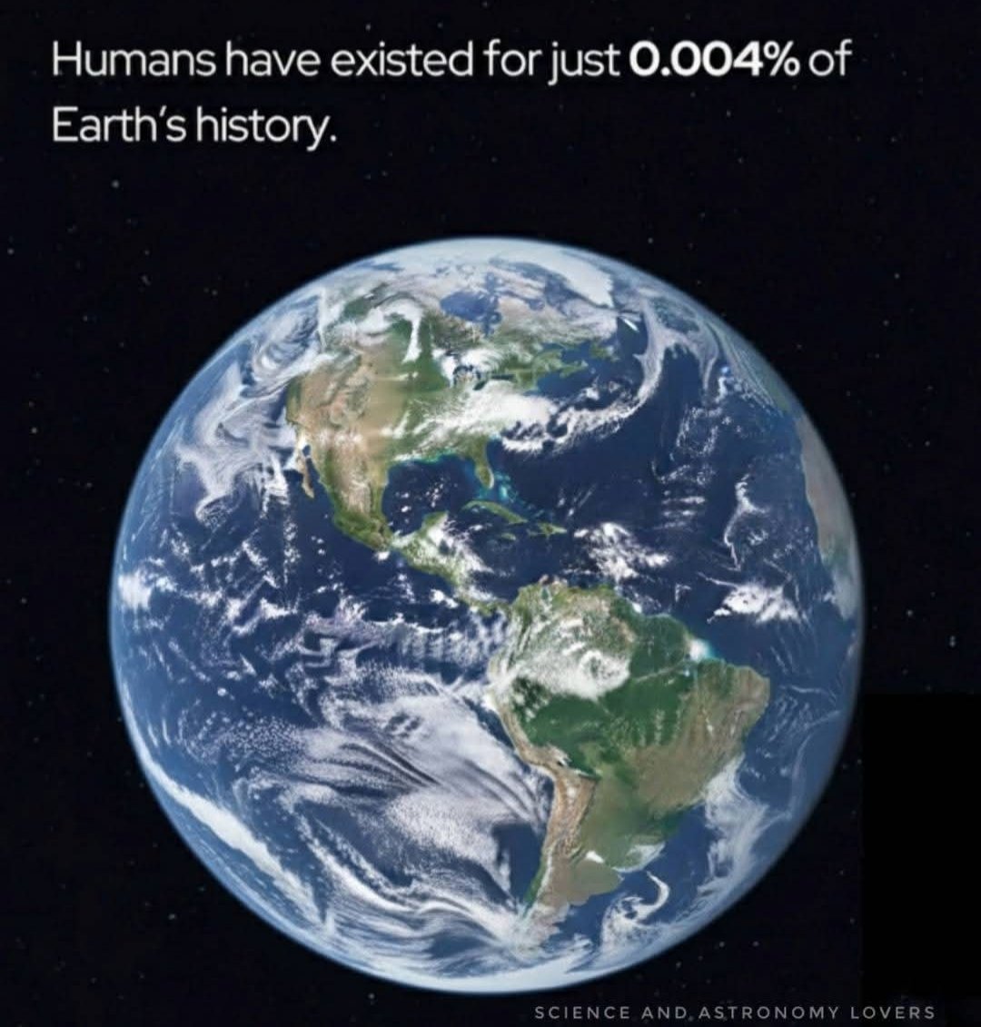 Ohh hasan
Earth is 4.5 billions years old 
Life appeared 3.7 billion years ago.
Humans have existed for just 0.004% of Earth's history.
Don't know which is religion came first?