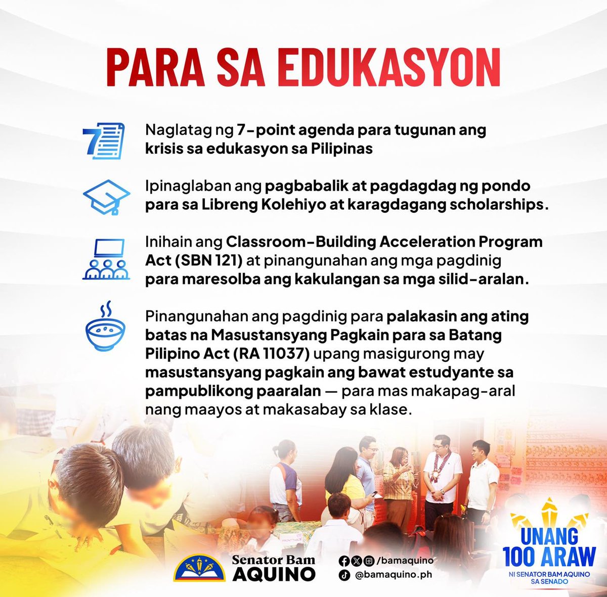 ronaldgem's tweet image. Sen. Kiko Pangilinan and Sen. Bam Aquino released their First 100 Days report in office:

Pangilinan: facebook.com/officialkikopa…

Aquino: facebook.com/BenignoBamAqui…