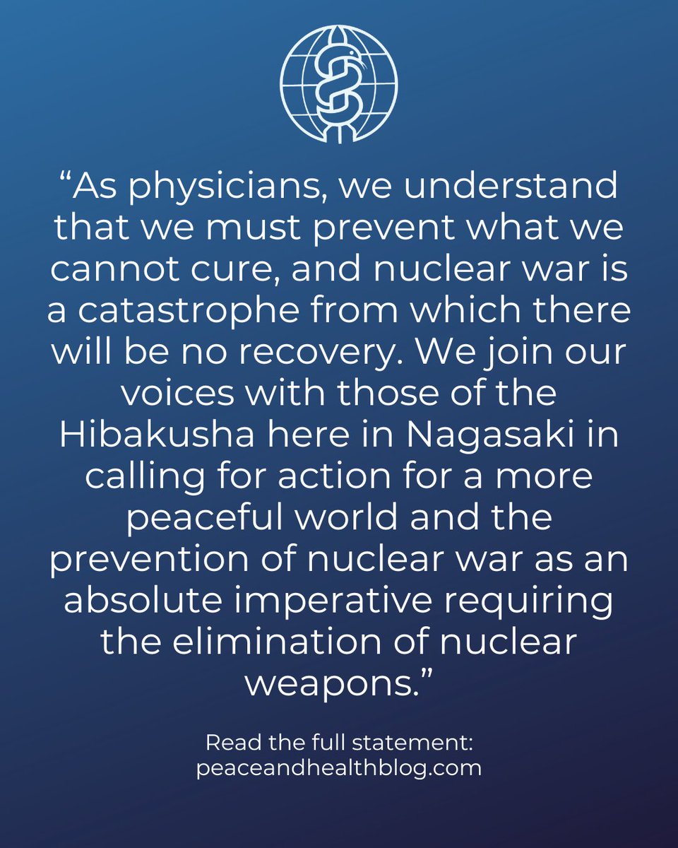 IPPNW's tweet image. IPPNW’s 24th World Congress in Nagasaki brought together healthcare workers around the world to prevent nuclear catastrophe.  Read the full Nagasaki declaration here:

peaceandhealthblog.com/2025/10/04/ipp…