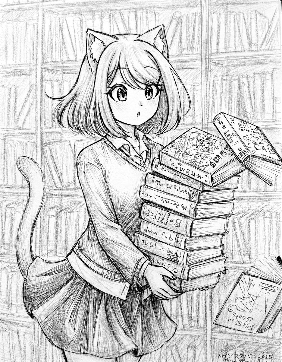 Day 5: Occupation! She is a librarian ( ^ω^ )
Sorry it’s late…. (๑&gt;◡&lt;๑)
#catgirlsofoctober #アナログイラスト #インク
