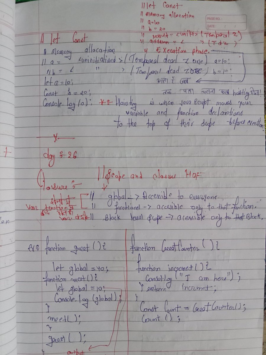 Snycoder_x's tweet image. Day 24 & 25 – Web Development Defence Series ⚔️
Explored advanced JavaScript concepts:
🔹 Code Execution & Hoisting
🔹 Closures, Scope & Higher-Order Functions
Understanding these topics gave me a deeper insight into how JS truly works under the hood 💻
#JavaScript #WebDev