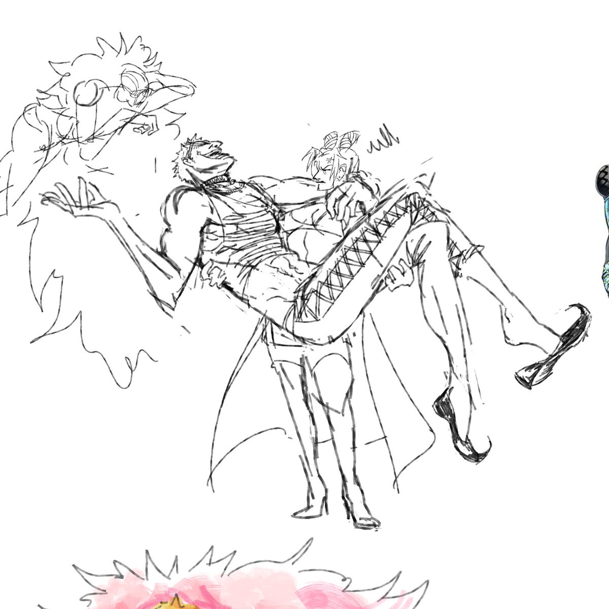 CakUcoq's tweet photo. was doodling doffy vs jolyne with the whole spider/bird preying on butterfly dynamic and was like wait.. what if they served together so OP jolyne AU where she's raised as doffy's succesor ( string father &amp; daughter ) &amp; current heart of the DQ family #doflamingo #jolyne https://t.co/1q2Yhkq9S4