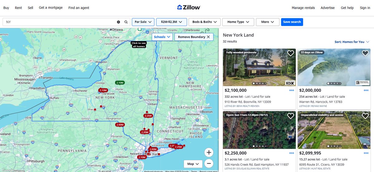 rtunguru's tweet image. The Kenyan real estate market is cooked. $2M in New York on Zillow, 1st listing is 332 acres.