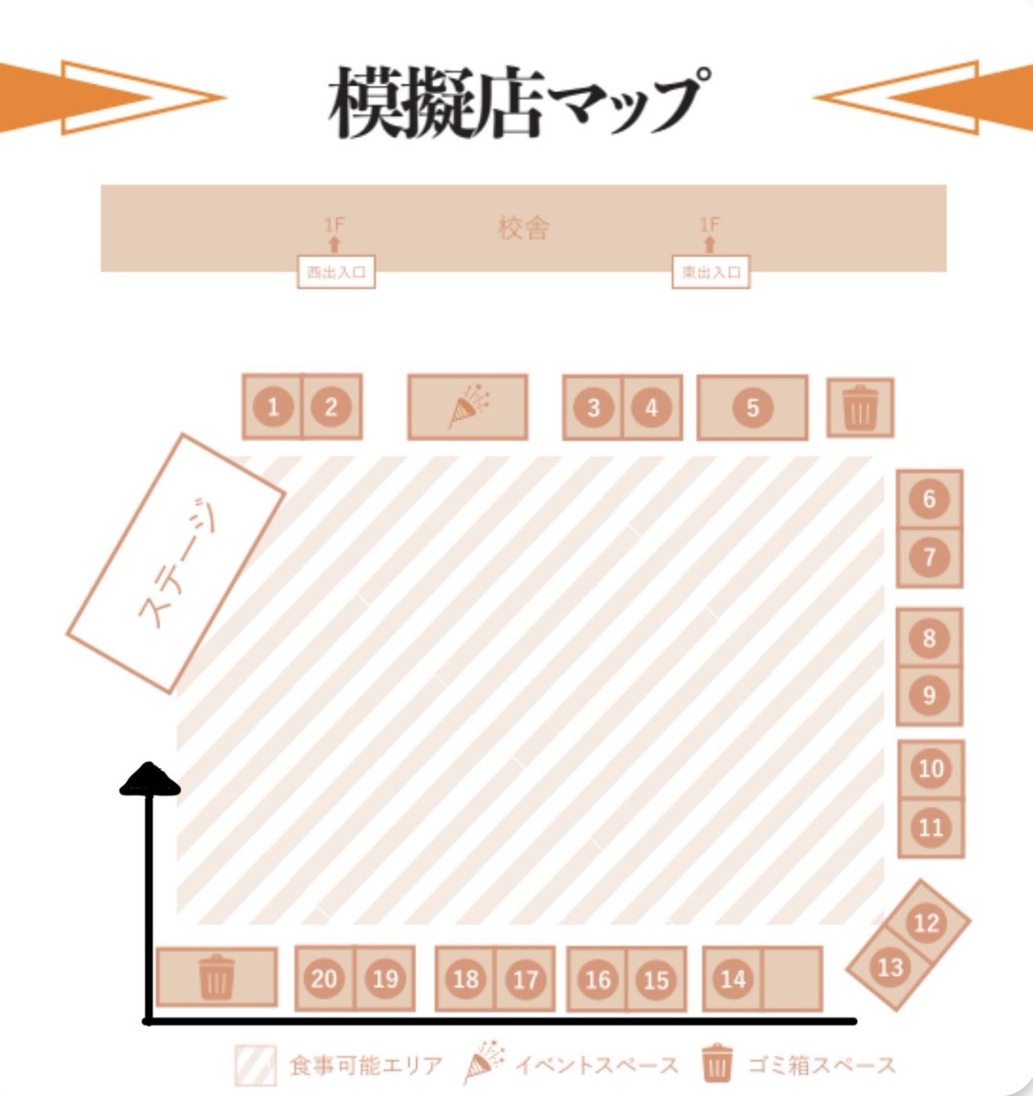 📢田中有紀スペシャルライブについてのご案内📢
当日のライブ待機列についてご案内します。
当日は模擬店裏が待機列となります。
以下の写真の矢印の場所が待機列となります。