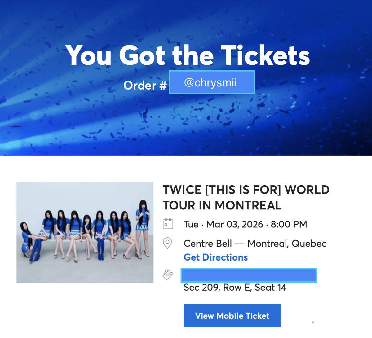 chrysmii's tweet photo. WTS
Selling TWICE Montréal tickets for face value
Sec 209 Row E
(bought it by accident lmao)
💌 DM if interested https://t.co/joe41pUWla