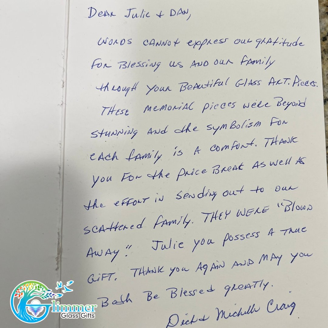 GlimmerGlassGft's tweet image. This is why we do what we do.

Today we received a very nice hand written note for a custom project completed to honor and remember a father who passed.

We love that our work can mean so much to others.

Have a Glimmering Day.

#customwork #thankful #handmade  #makelifeglimmer