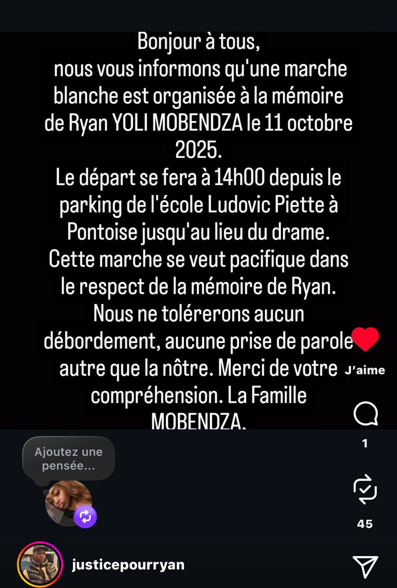 Information importante

La famille organise une marche le 11 octobre à 14h, depuis le parking de l’école Ludovic Piette à Pointoise. 
J’encourage tous ceux qui peuvent venir à le faire. Et pour ceux qui ne peuvent pas, merci de partager l’information partout.

Un vrai mouvement
